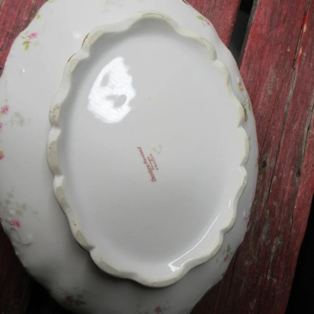 Antique Theodore Haviland Limoges France Covered Casserole Dish Pink Roses Gold